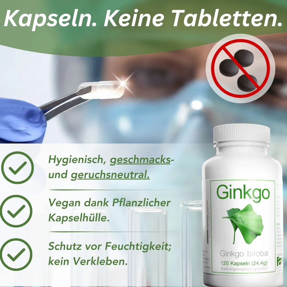 avenar pharma® Ginkgo biloba Kapseln 420mg | Blattpulver als Extrakt | Fokus Konzentration SEHR GUT| Sale