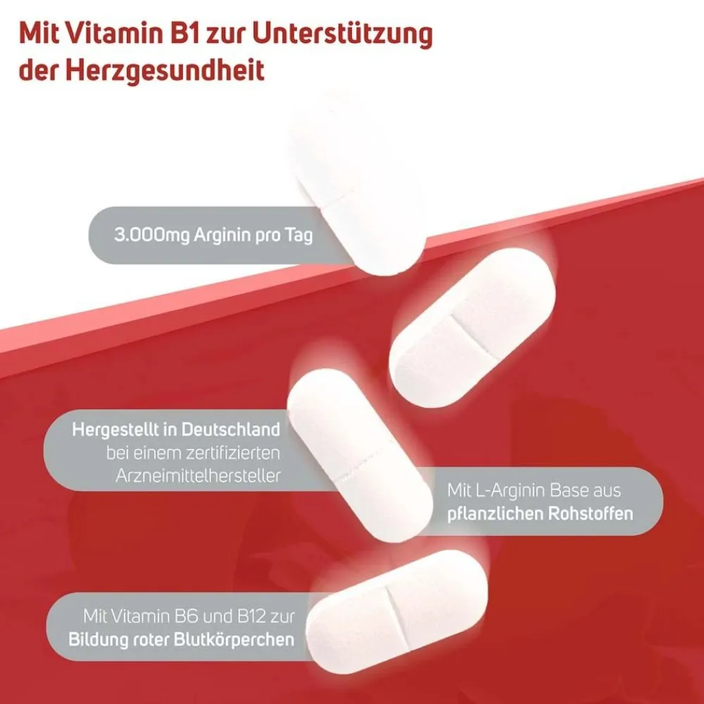 Arginin plus mit Vitamin B1 zur Unterstützung der Herz-Funktion|Avitale Hot