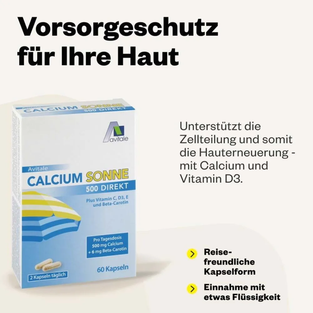 Calcium Sonne 500 - 500 mg Calcium + 6 mg Beta-Carotin>Avitale Best