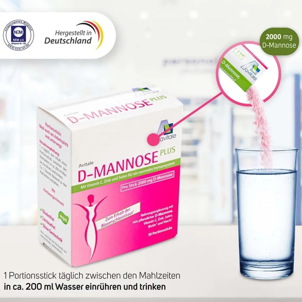 D-Mannose Plus 2000 mg Stick+Niacin zur Erhaltung normaler Schleimhäute|Avitale Sale