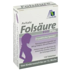 Folsäure 800 Plus Jod+Vitamin B12 vom Kinderwunsch bis zur 13. SSW|Avitale