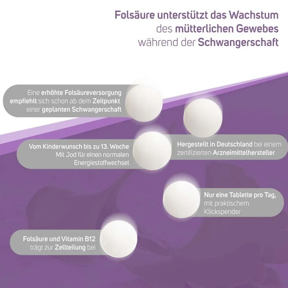 Folsäure 800 Plus Jod+Vitamin B12 vom Kinderwunsch bis zur 13. SSW|Avitale
