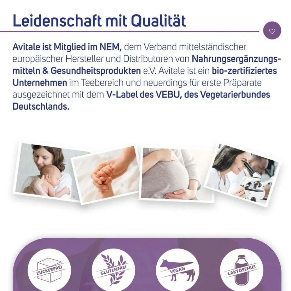 Folsäure 800 Plus Jod+Vitamin B12 vom Kinderwunsch bis zur 13. SSW|Avitale