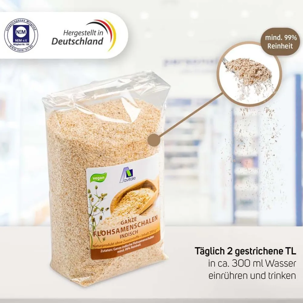 Ganze Flohsamenschalen aus Indien-99% Rein, Naturprodukt ohne Zusätze>Avitale Online