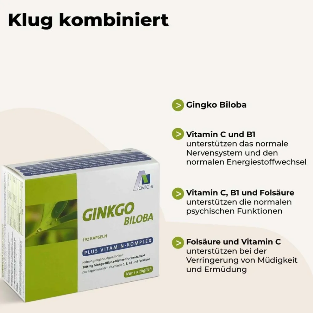 Gingko-Biloba mit 100 mg Gingko-Blätter-Trockenextrakt+Vitamin-Komplex>Avitale Clearance
