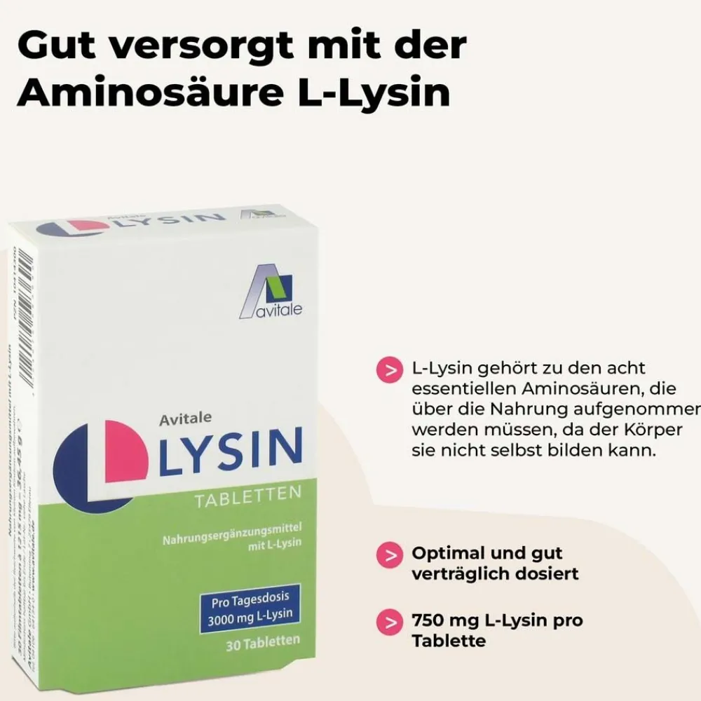 L-Lysin mit 750 mg L-Lysin pro Tablette|Avitale Clearance