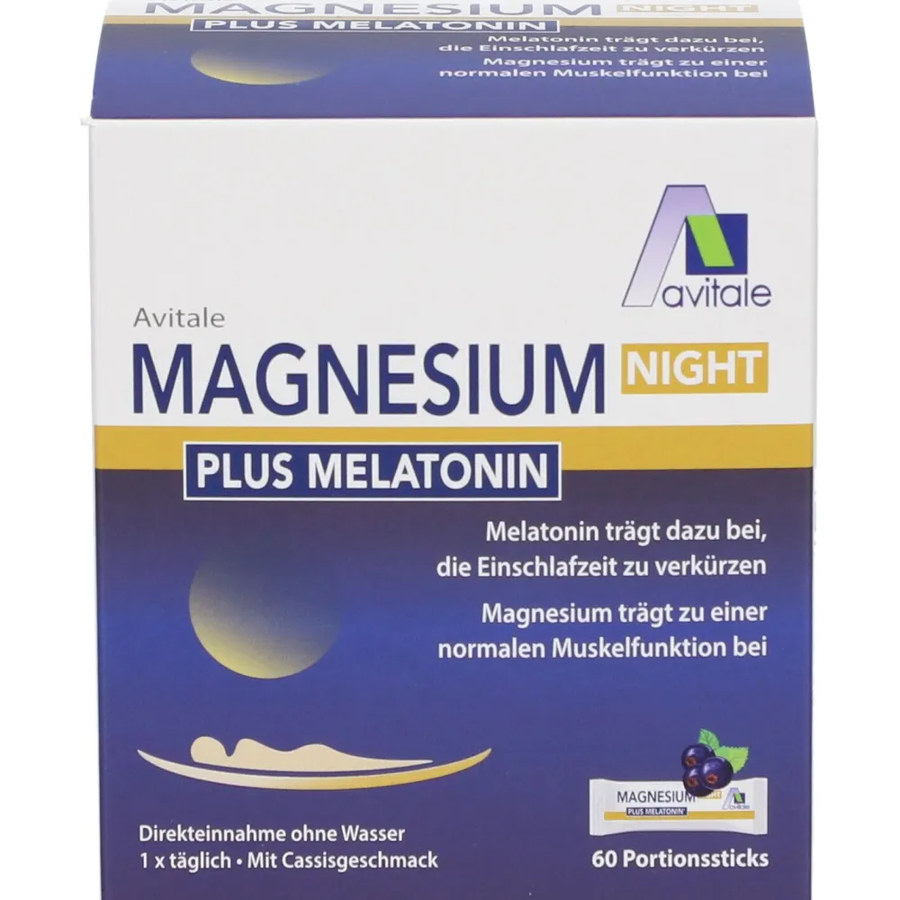 Magnesium Night plus Melatonin (1mg) Direktsticks mit Cassisgeschmack>Avitale Discount