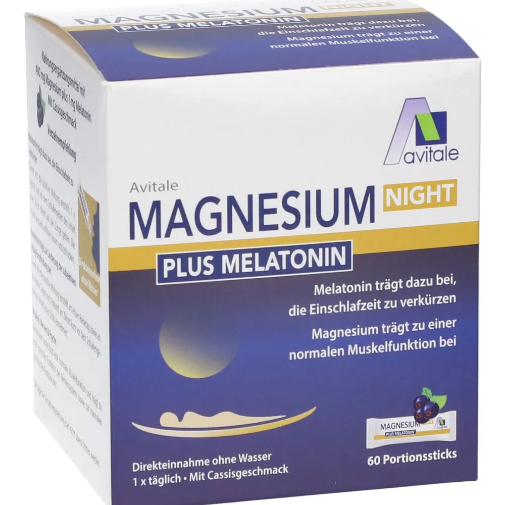 Magnesium Night plus Melatonin (1mg) Direktsticks mit Cassisgeschmack>Avitale Discount