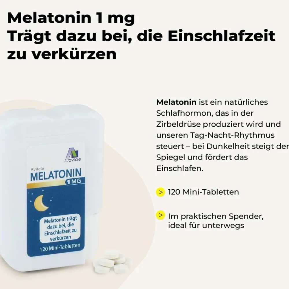 Melatonin 1 mg - Mini-Tabletten im praktischen Spender>Avitale Online