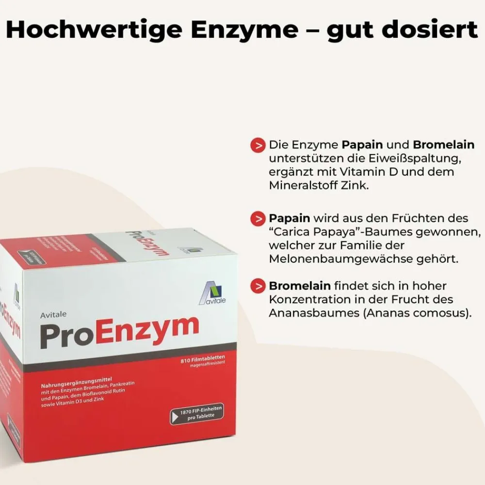 ProEnzym-Magensaftresistente Enzym-Tabletten, hergestellt in Deutschland>Avitale