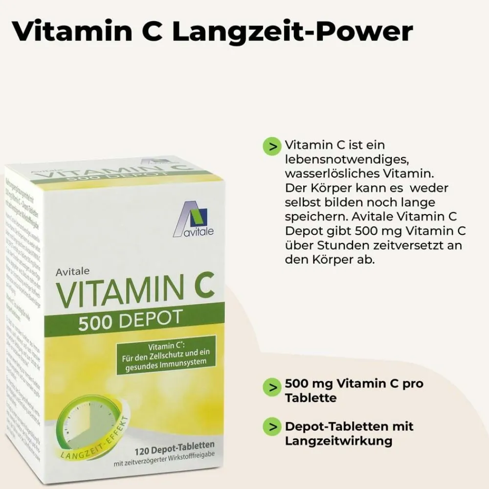 Vitamin C 500 mg Depot Tabletten mit Langzeitwirkung>Avitale Discount