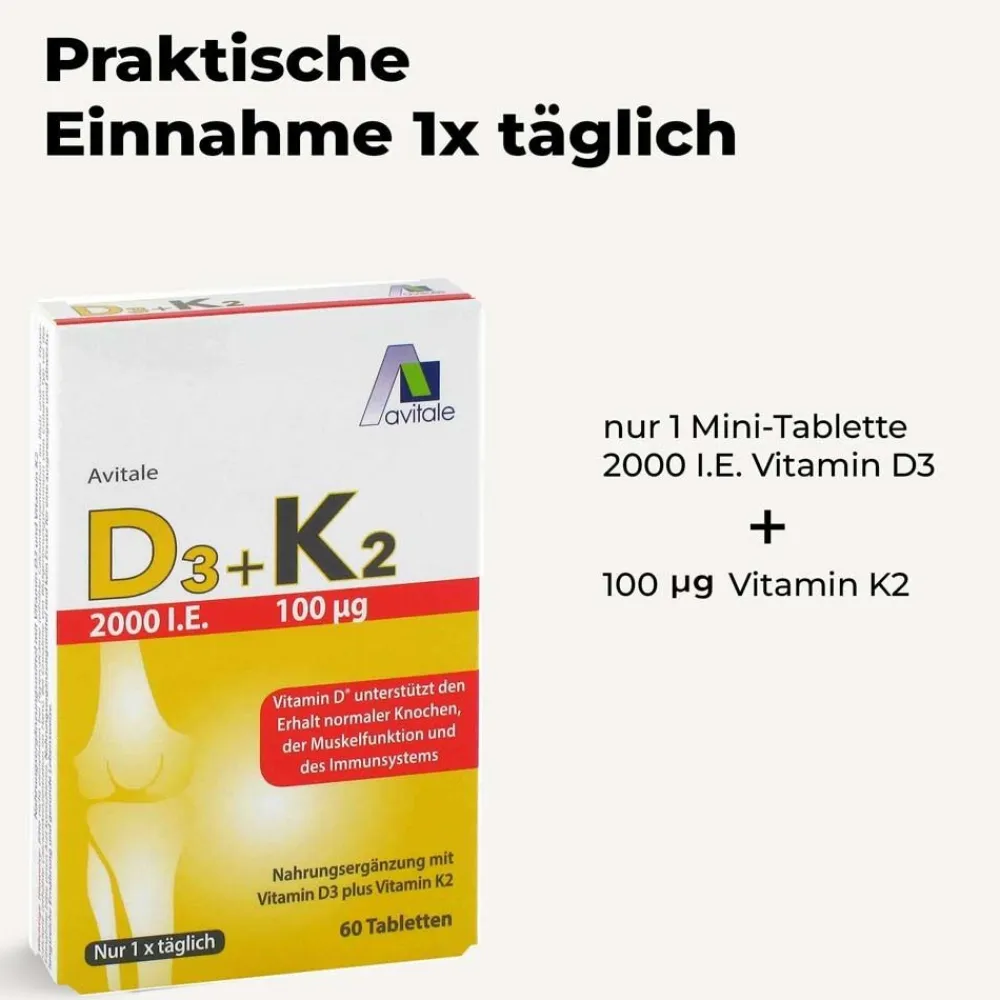 Vitamin D3+K2 Tabletten für Knochen, Muskeln und Immunsystem|Avitale Hot