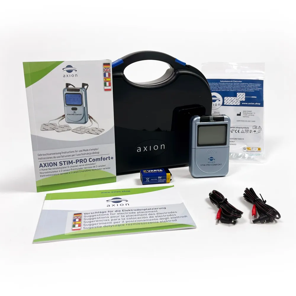 ® 2 Kanal TENS Gerät STIM-PRO COMFORT zur Schmerztherapie - MEDIZINPRODUKT|axion Hot
