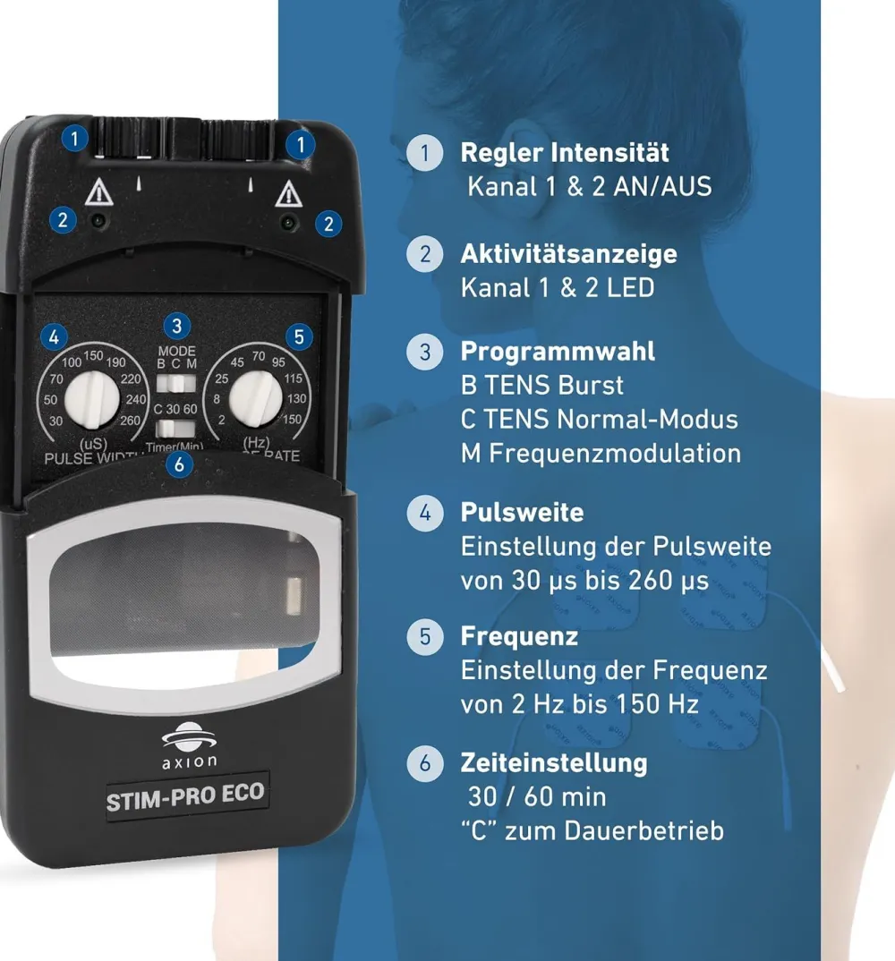 ® STIM-PRO ECO TENS-Gerät zur Schmerztherapie - MEDIZINPRODUKT>axion Discount