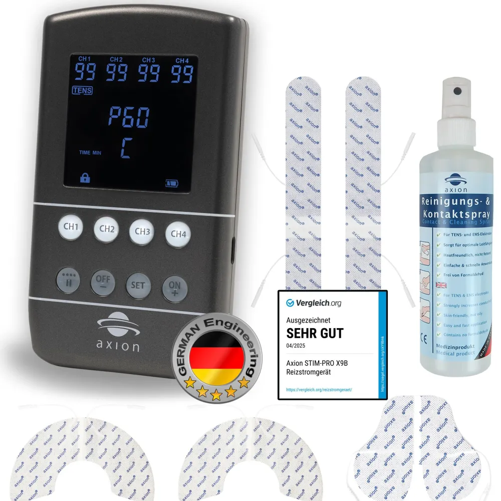 ® STIM-PRO X9B 4-Kanal Akku TENS EMS Gerät - MEDIZINPRODUKT>axion Outlet
