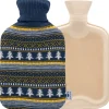 ® Wärmflasche mit Bezug – blau-gelb | einseitig Kiefer | Strick (33 x 20 cm)|axion Outlet