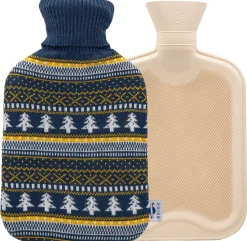 ® Wärmflasche mit Bezug – blau-gelb | einseitig Kiefer | Strick (33 x 20 cm)|axion Outlet