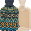 ® Wärmflasche mit Bezug – blau-gelb | einseitig Diamant | Strick (33 x 20 cm)|axion Hot