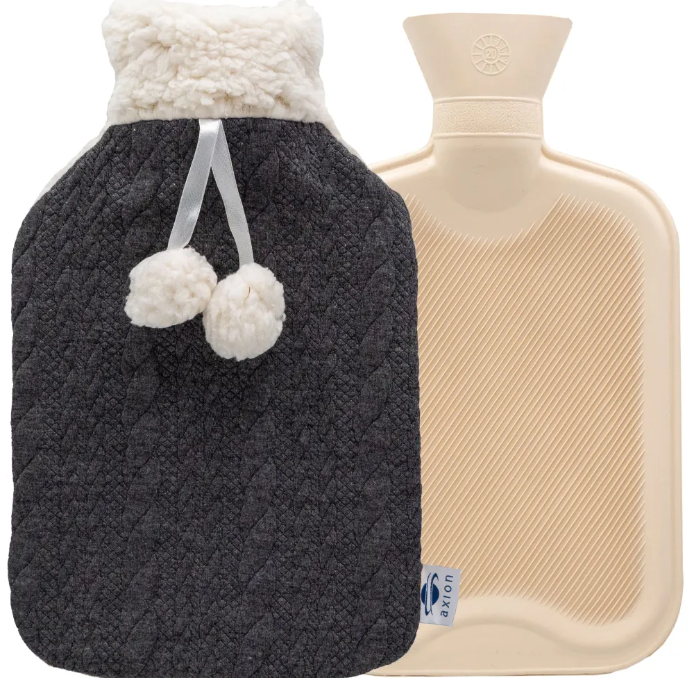 ® Wärmflasche mit Bezug in dunkelgrau/weiß | Plüsch | (33 x 20 cm)|axion New