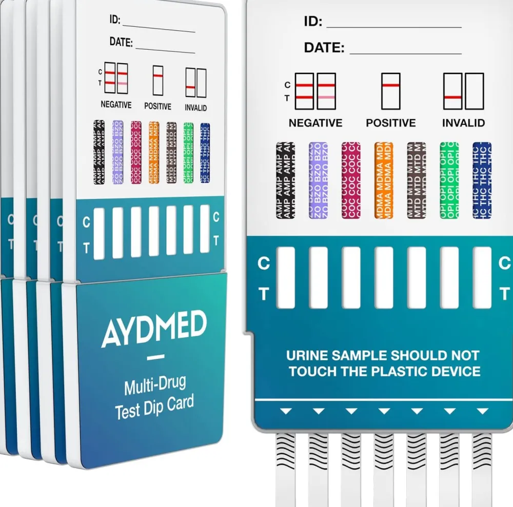 Aydmed Drogenschnelltest Dip-Karten für 7 Drogenarten | Drogentest für Urin| New