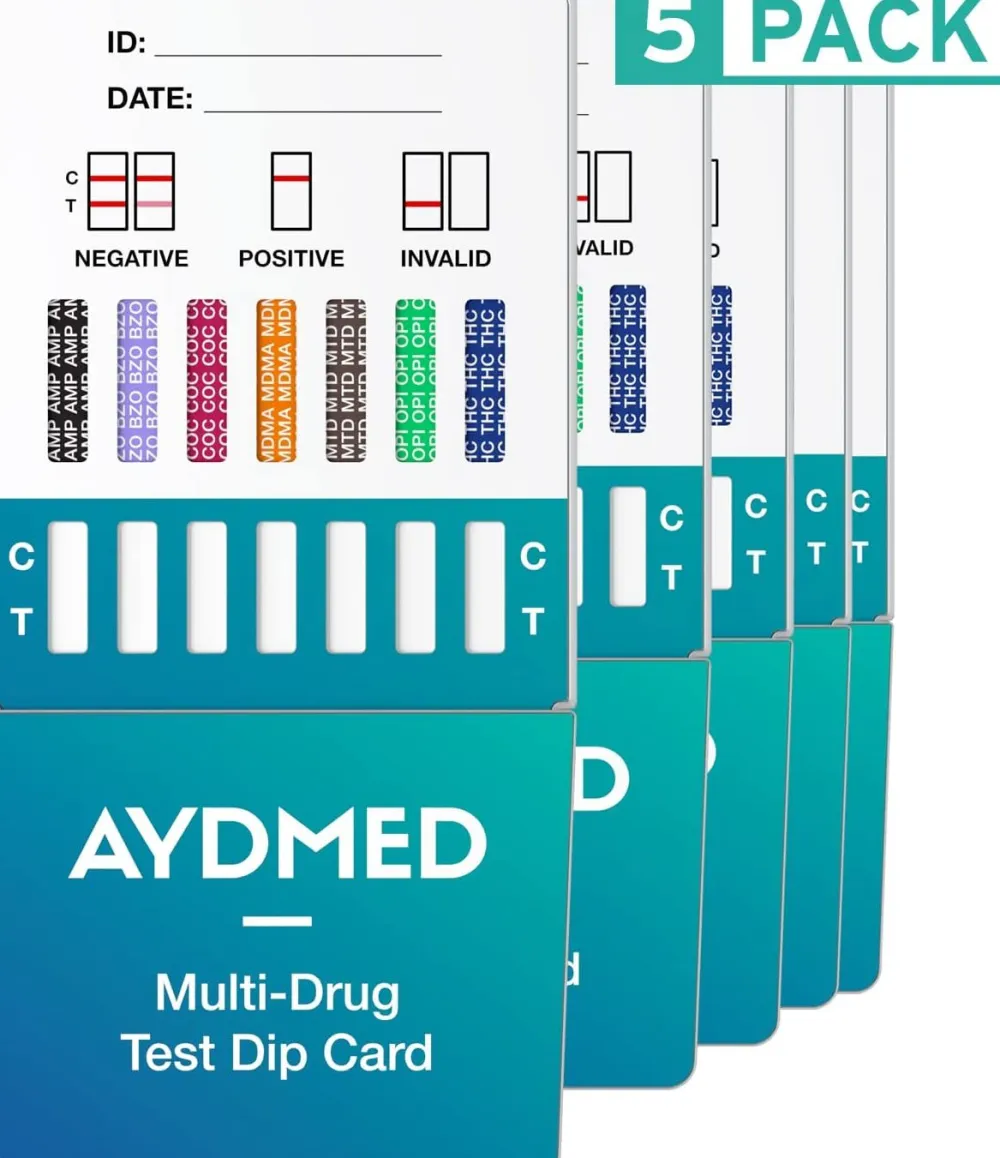 Aydmed Drogenschnelltest Dip-Karten für 7 Drogenarten | Drogentest für Urin| New