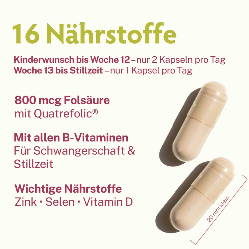 Folsäure Plus OHNE JOD | vegan | Vitamine ab Kinderwunsch bis Stillzeit|BabyFORTE Hot