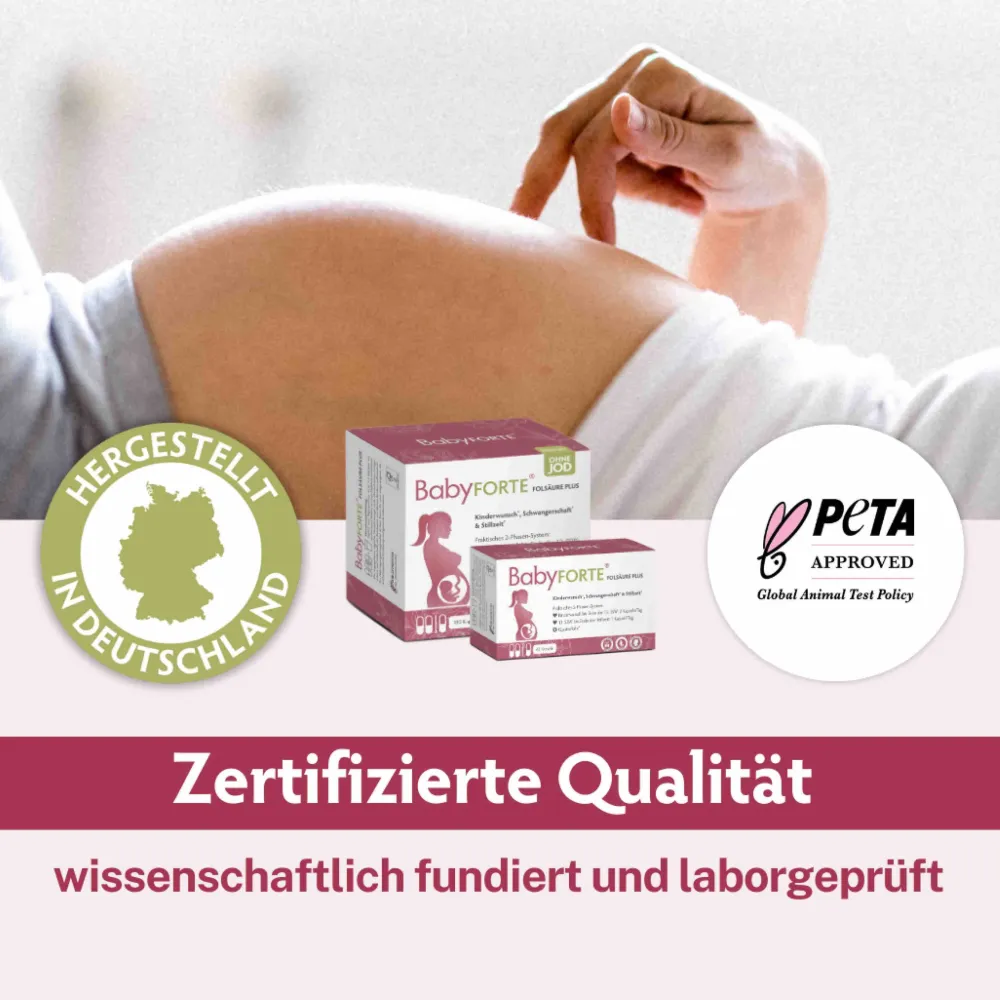 Folsäure Plus OHNE JOD | vegan | Vitamine ab Kinderwunsch bis Stillzeit|BabyFORTE Hot