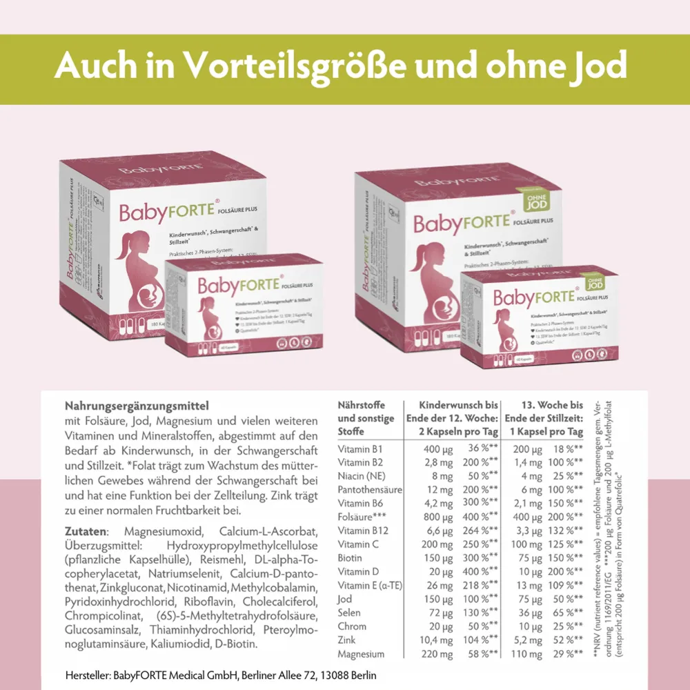 Folsäure Plus Quatrefolic® | vegan | Vitamine ab Kinderwunsch bis Stillzeit|BabyFORTE New