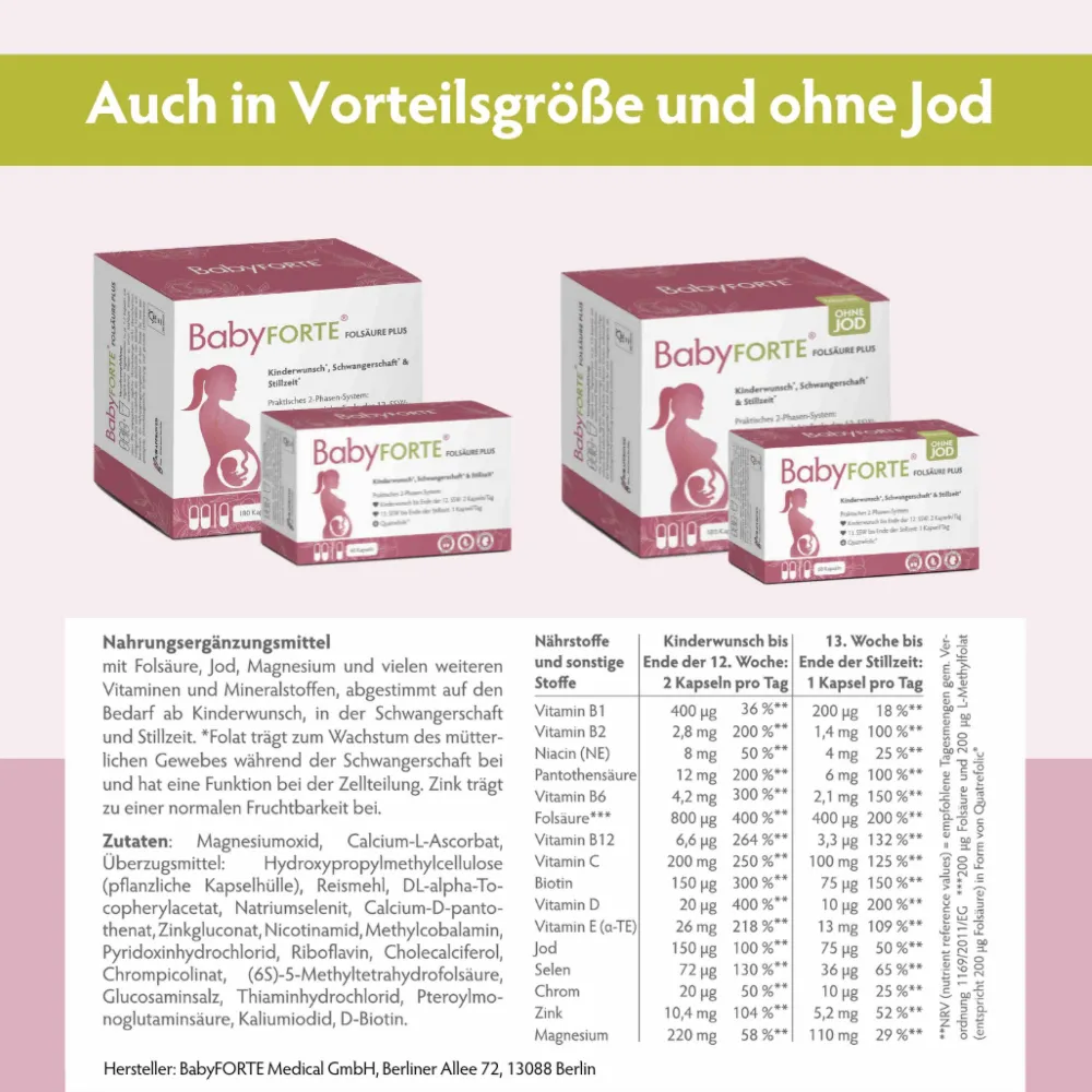 Folsäure Plus Quatrefolic® | vegan | Vitamine ab Kinderwunsch bis Stillzeit|BabyFORTE New