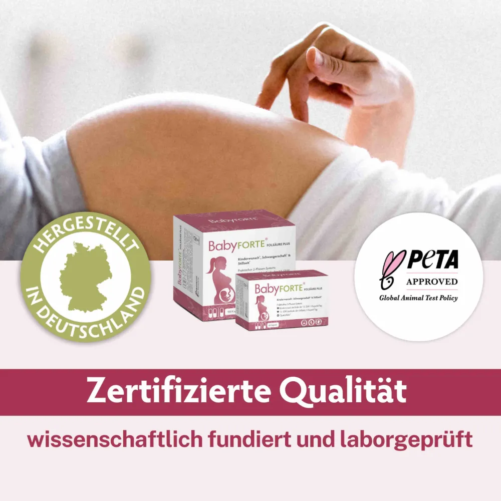 Folsäure Plus Quatrefolic® | vegan | Vitamine ab Kinderwunsch bis Stillzeit>BabyFORTE New