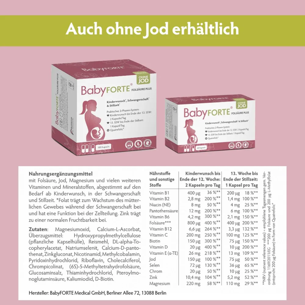 Folsäure Plus Quatrefolic® | vegan | Vitamine ab Kinderwunsch bis Stillzeit>BabyFORTE New