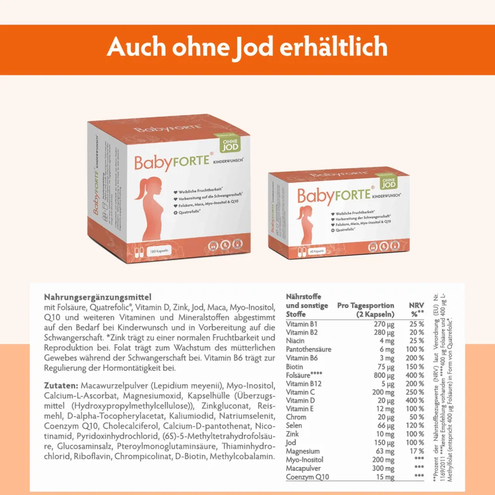 Kinderwunsch Vitamine | vegan | Folsäure, Quatrefolic® & Maca | Vorteilspaket>BabyFORTE Best