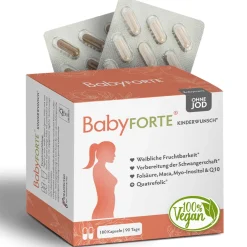 Kinderwunsch Vitamine OHNE JOD | vegan | 800 µg Folsäure, Quatrefolic® & Q10>BabyFORTE Online