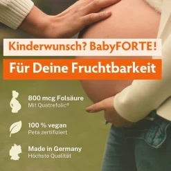 Kinderwunsch Vitamine OHNE JOD | vegan | 800 µg Folsäure, Quatrefolic® & Q10>BabyFORTE Online