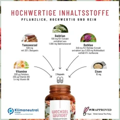 Baldrian Eisen Vitamin B9 B12 Yamswurzel Komplex 90 vegane Kapseln Wechselwunder ®>NATURTREU Discount
