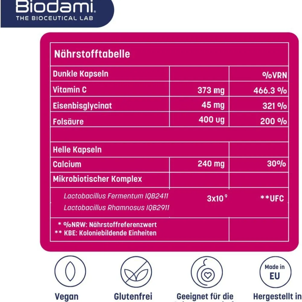 Biodami Ferro Fatigue Redux: Eisen + Vit C + mikrobiotische Stämme bei Müdigkeit> Best