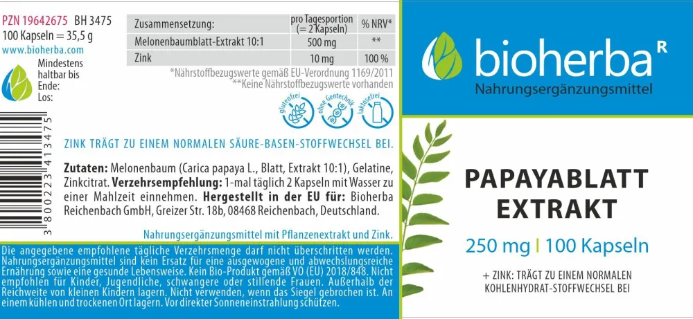 Bioherba Papayablatt Extrakt Kapseln|