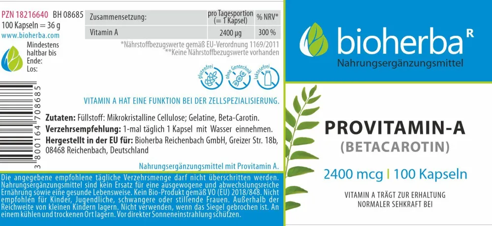 Bioherba Provitamin-A (Betacarotin) Kapseln> Outlet