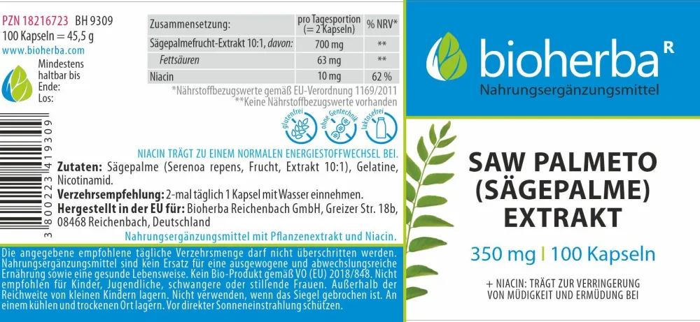 Bioherba Saw Palmeto (Sägepalme) Extrakt Kapseln> Hot