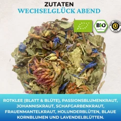 BIO „Wechselglück“ Abendtee mit hochdosiertem Rotklee für Frauen in den besten Jahren (60g)><noscript><img width=