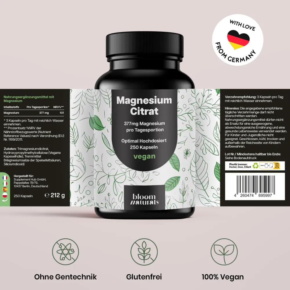 Bloom Naturals Magnesiumcitrat Kapseln|