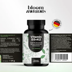 Bloom Naturals Vitamin D3 K2 Tabletten 5000 IE| Clearance
