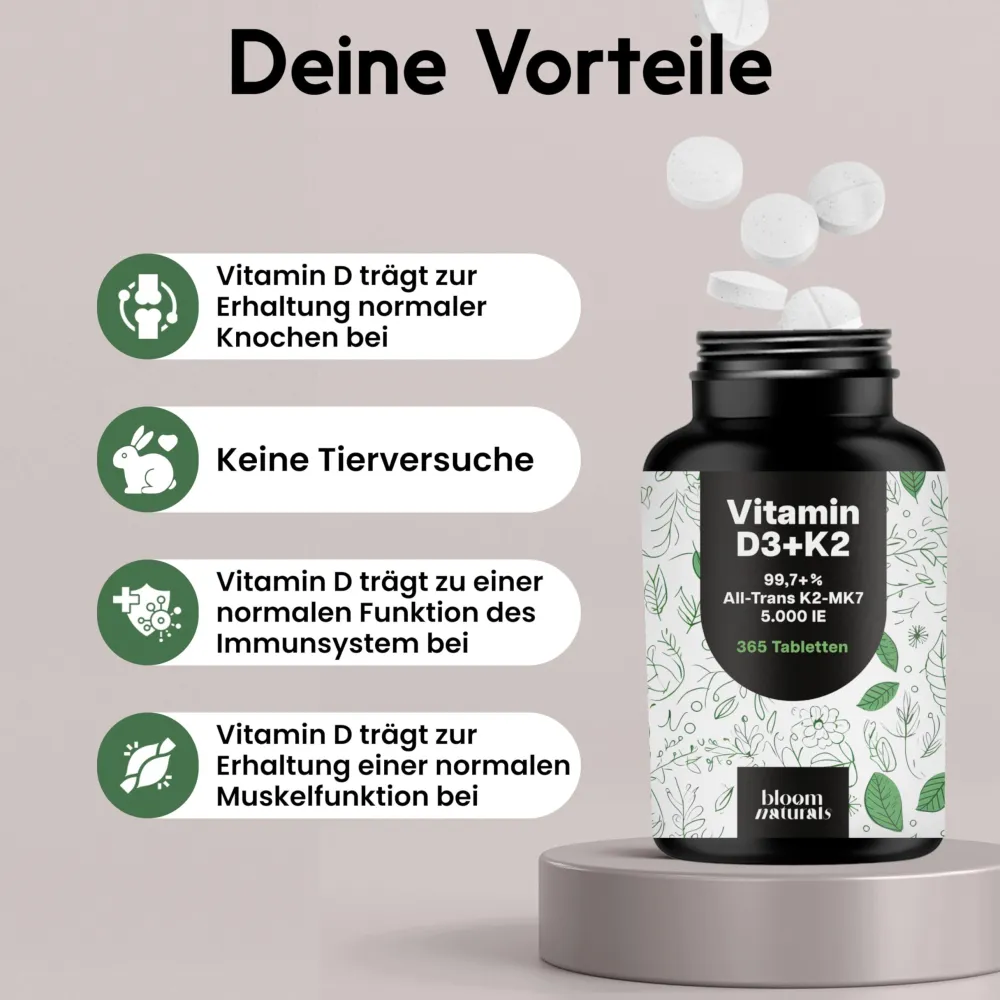 Bloom Naturals Vitamin D3 K2 Tabletten 5000 IE| Online