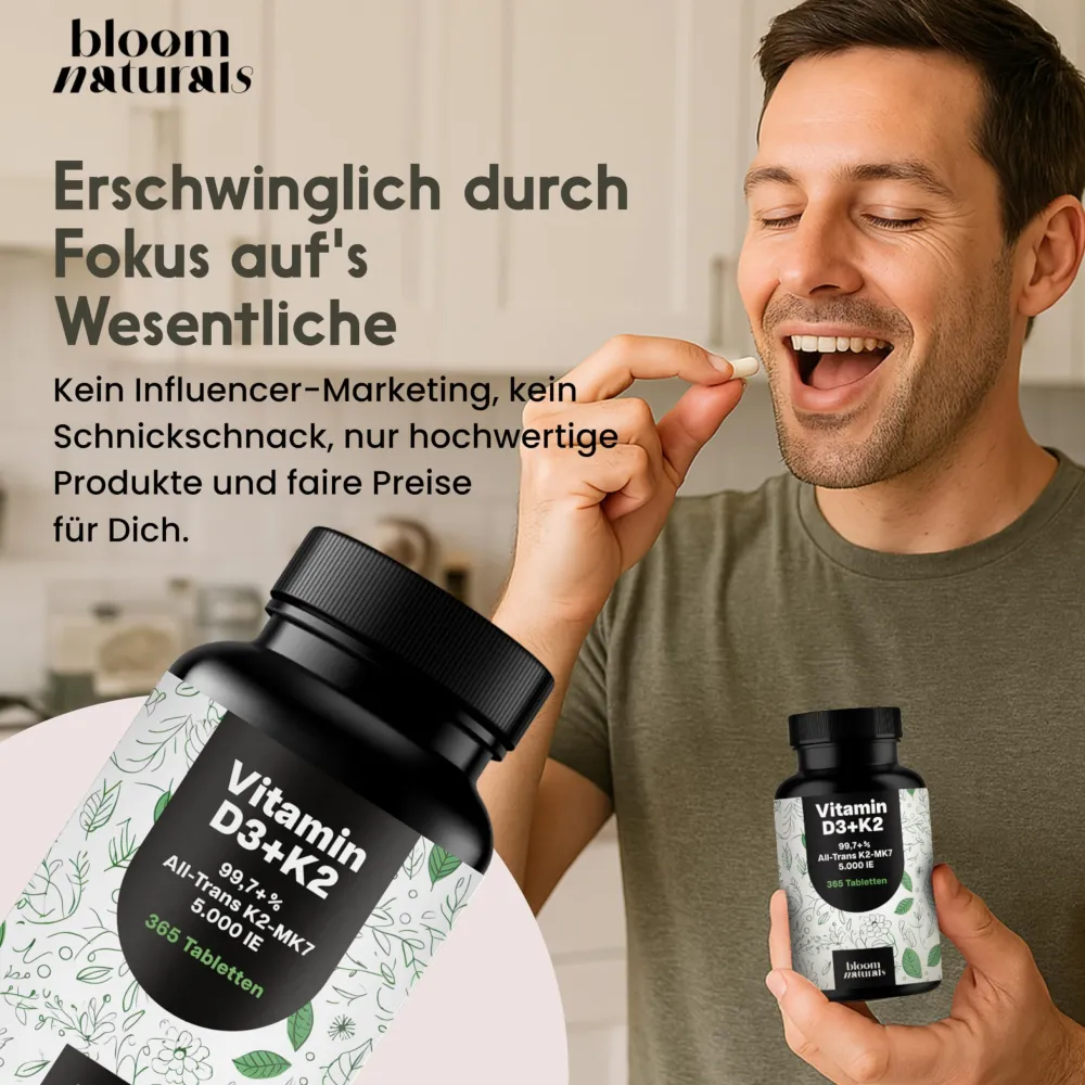 Bloom Naturals Vitamin D3 K2 Tabletten 5000 IE| Online