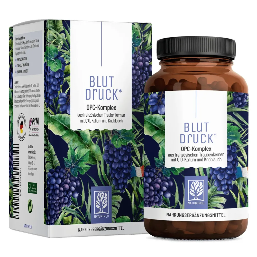 Blutdruck OPC Komplex Traubenkern Extrakt 90 vegane Kapseln hochdosiert Q10 ®>NATURTREU Sale