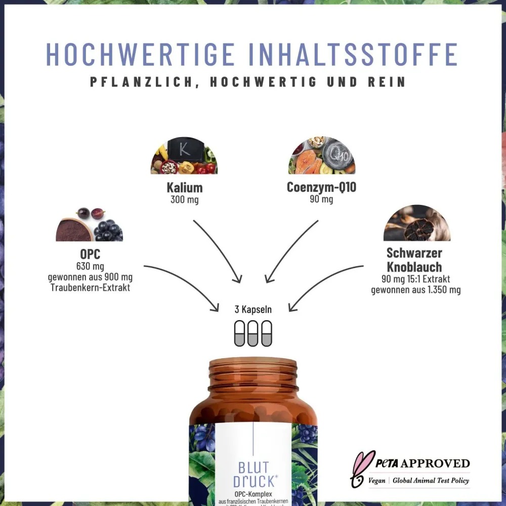 Blutdruck OPC Komplex Traubenkern Extrakt 90 vegane Kapseln hochdosiert Q10 ®>NATURTREU Sale