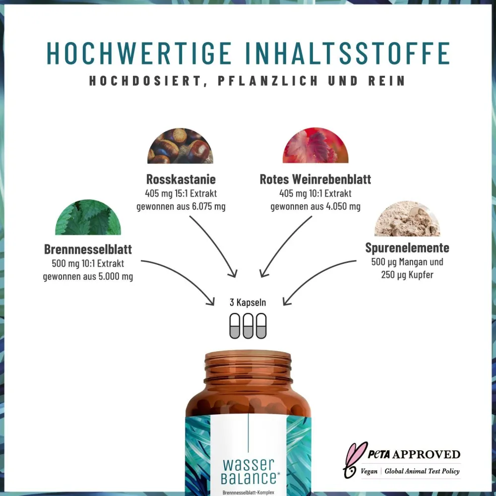Brennnessel Komplex 90 vegane Kapseln Rosskastanienextrakt hochdosiert Wasserbalance ®>NATURTREU Outlet