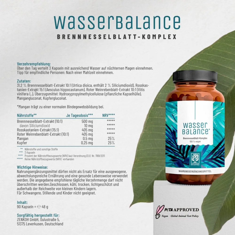Brennnessel Komplex 90 vegane Kapseln Rosskastanienextrakt hochdosiert Wasserbalance ®>NATURTREU Outlet