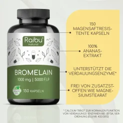 Bromelain Kapseln Hochdosiert 500 mg, 150 Kapseln -|Raibu Outlet