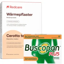 Buscopan Plus bei Bauchschmerzen und Regelschmerzen + Redcare Wärmepflaster| Clearance